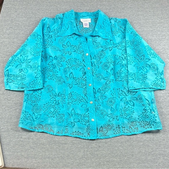 Vtg Susan Graver Women’s Size 1X Linen Blend Semi Sheer Blouse Top Boho Cottage - Picture 1 of 11